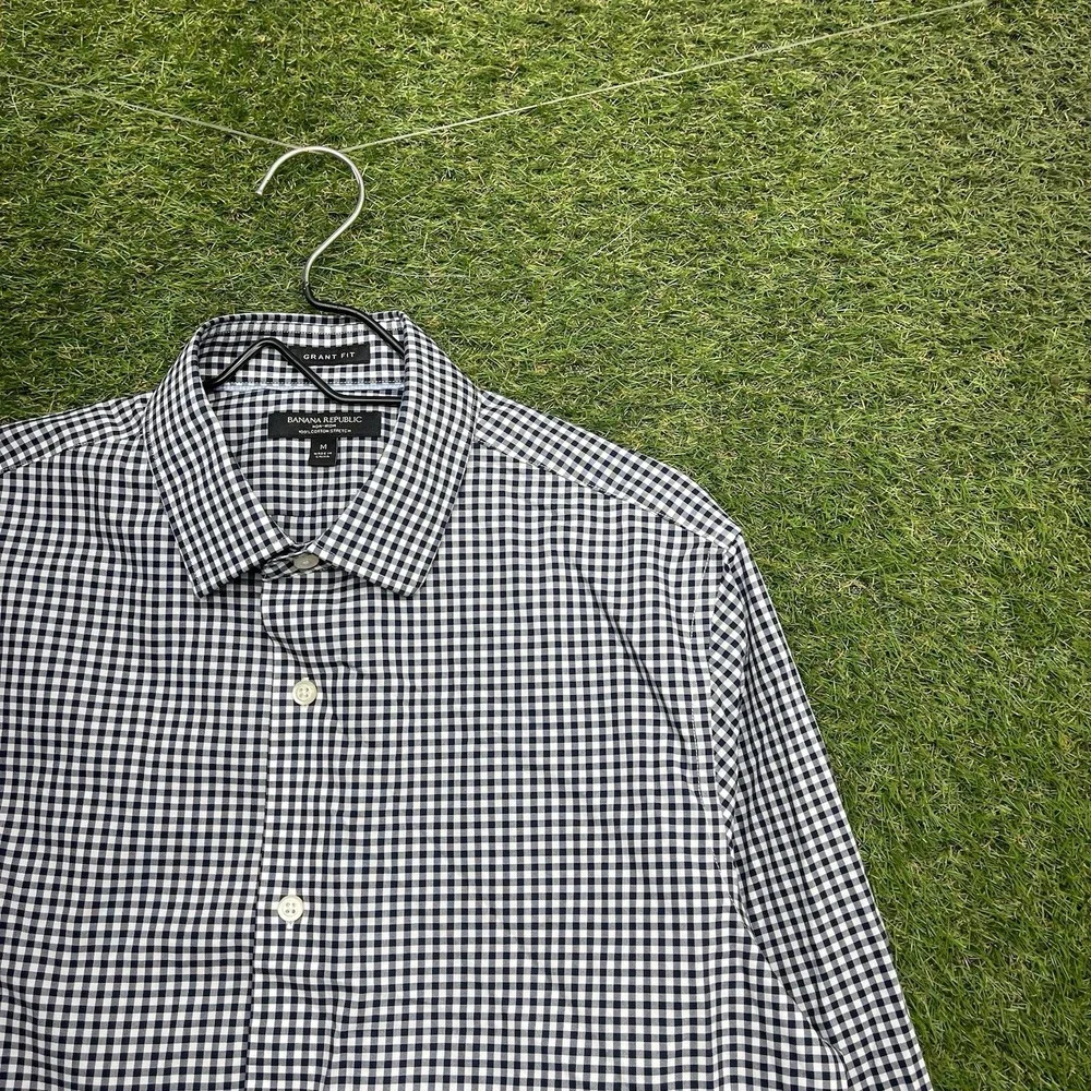 Banana Republic Dress Shirt Mens Medium Grant-Fit Luxe Flannel Gingham NWOT